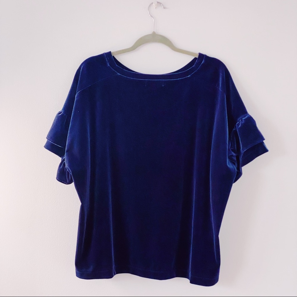 Madewell Navy Blue Velvet Top - Picture 2 of 4